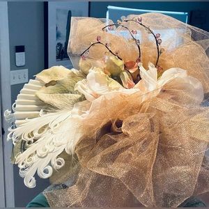 Church wedding cocktail tea party head piece, hand made, tan-coldish one of kind
